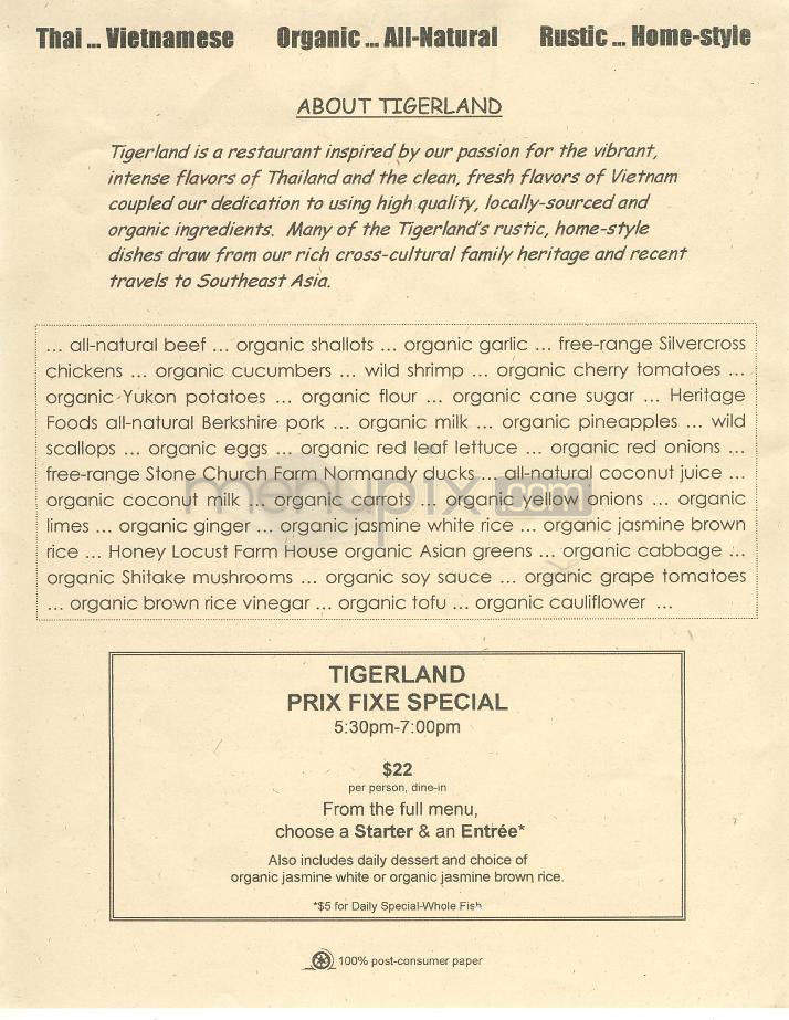 Tigerland - New York, NY menu_pic