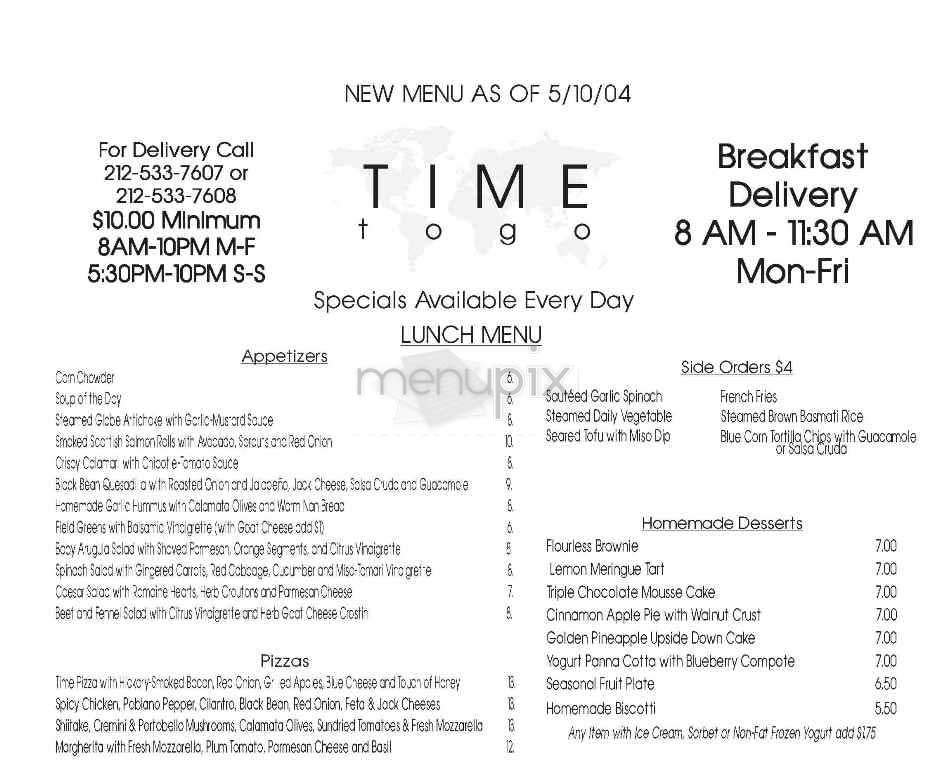 Time Cafe - New York, NY menu_pic