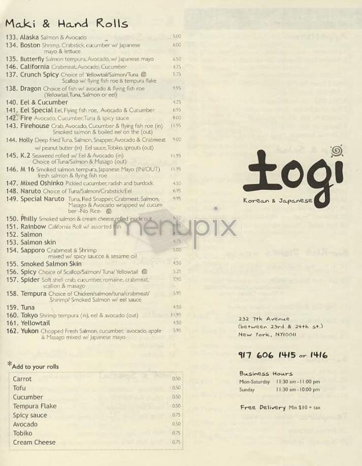 Togi - New York, NY menu_pic