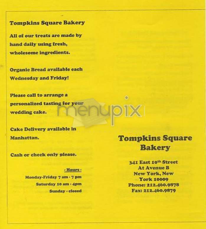 Tompkins Square Bakery - New York, NY menu_pic