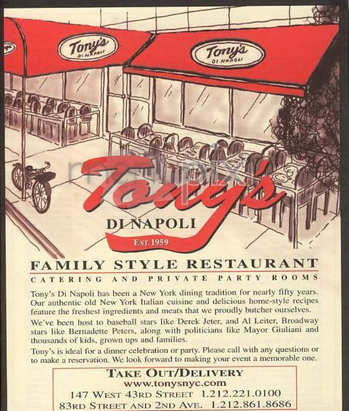 Tony's Di Napoli - New York, NY menu_pic