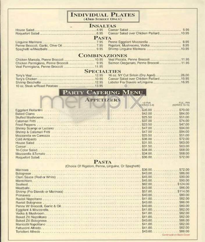 Tony's Di Napoli - New York, NY menu_pic