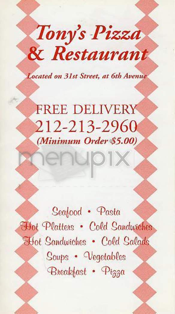 Tony's - New York, NY menu_pic