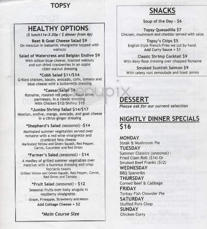 Topsy - New York, NY menu_pic
