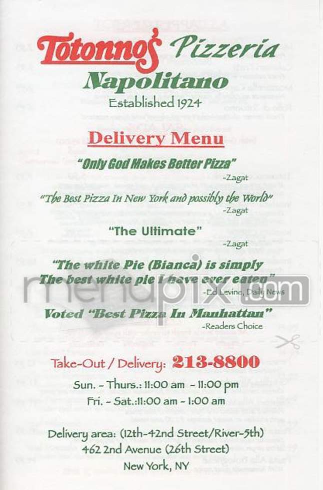 Totonno's - New York, NY menu_pic