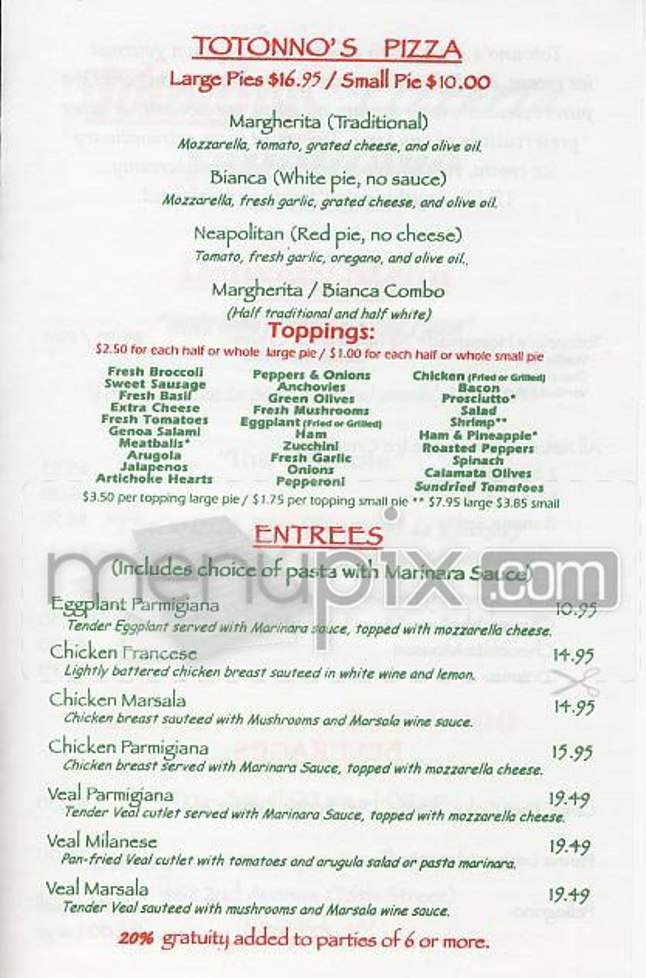 Totonno's - New York, NY menu_pic