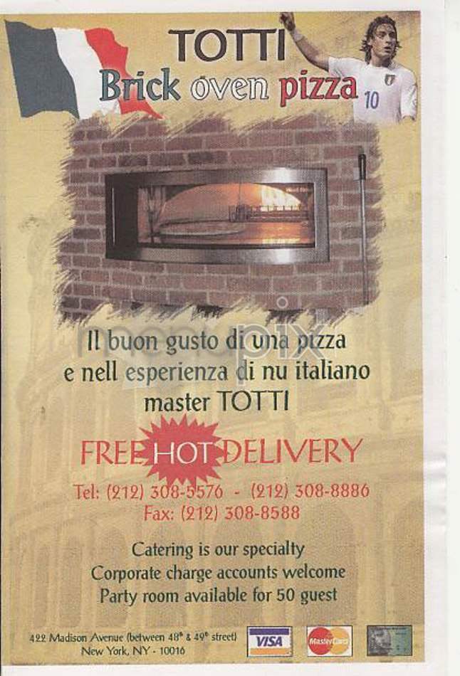 Totti Brick Oven Pizza - New York, NY menu_pic