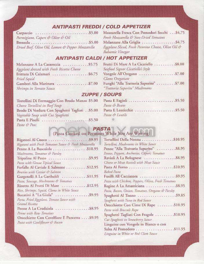 Trattoria Saporito - Hoboken, NJ menu_pic