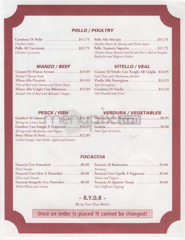 Trattoria Saporito - Hoboken, NJ menu_pic