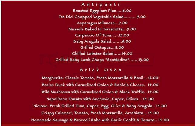 Tre Dici - New York, NY menu_pic