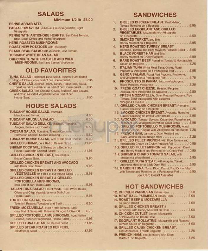 Tuscany - Rayne, LA menu_pic