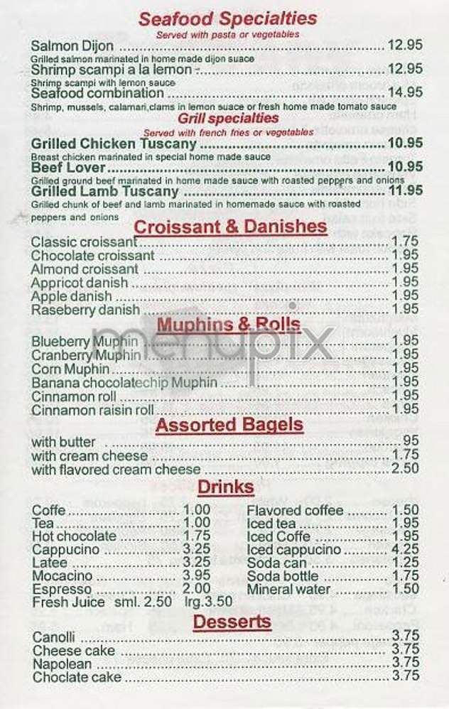 Tuscany Pizza Cafe - New York, NY menu_pic