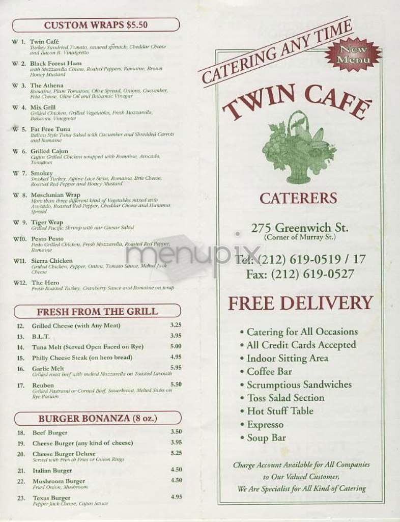 Twin Cafe - New York, NY menu_pic