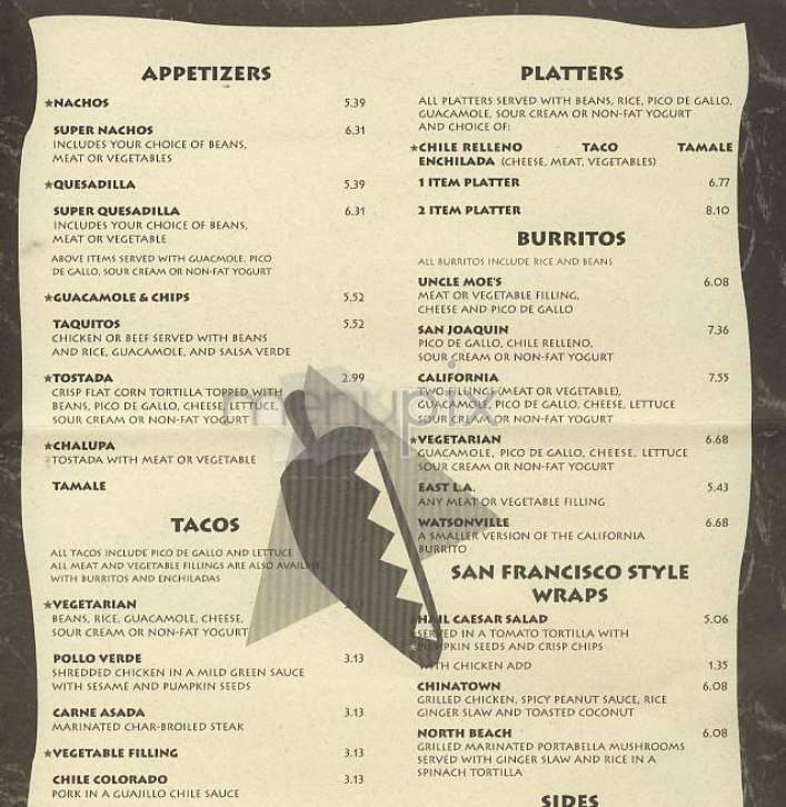 Uncle Moe's Burritos - New York, NY menu_pic