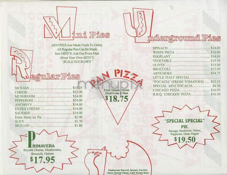 Underground Pizzeria - New York, NY menu_pic