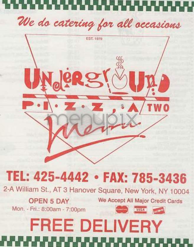 Underground Pizza Two - New York, NY menu_pic
