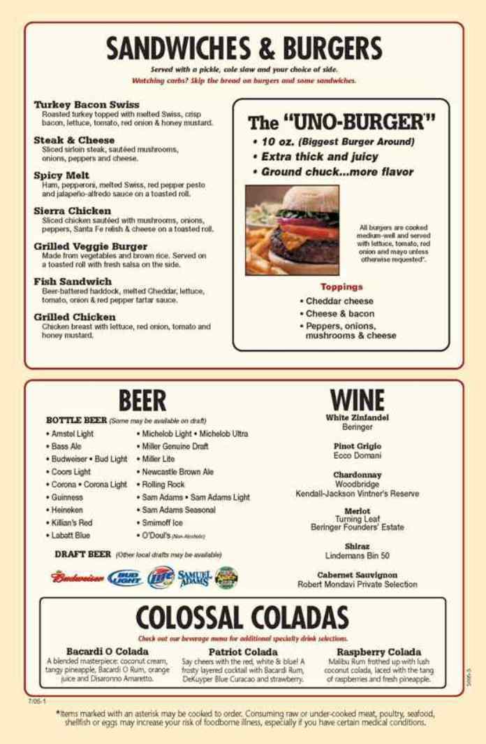 Uno Chicago Grill - New York, NY menu_pic
