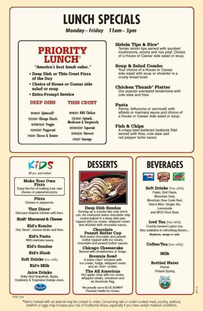 Uno Chicago Grill - New York, NY menu_pic