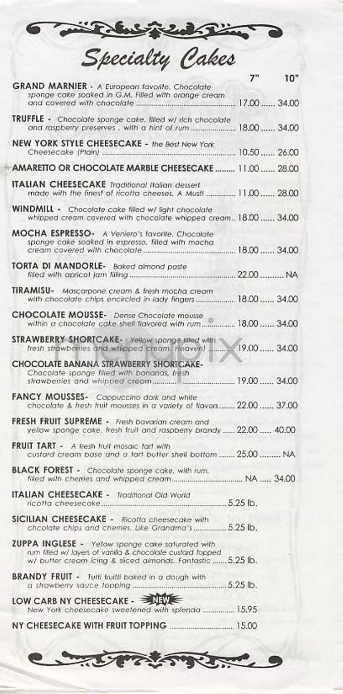 Veniero's Pasticceria & Caffe - New York, NY menu_pic
