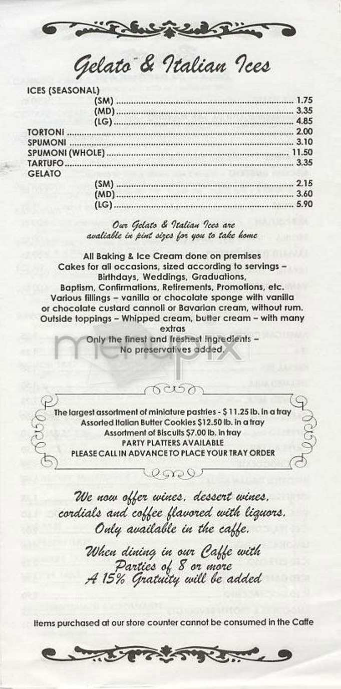 Veniero's Pasticceria & Caffe - New York, NY menu_pic