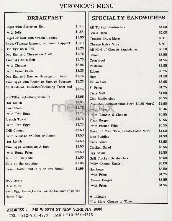 Veronica Ristorante Italiano - New York, NY menu_pic