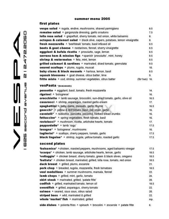 Vespa - New York, NY menu_pic