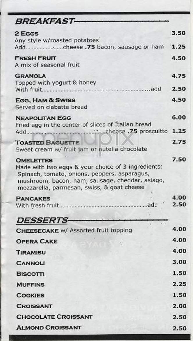 Vesuvio Cafe & Bakery - New York, NY menu_pic