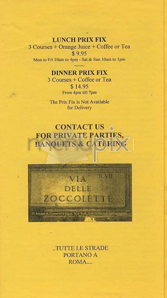 Via Delle Zoccolette - New York, NY menu_pic