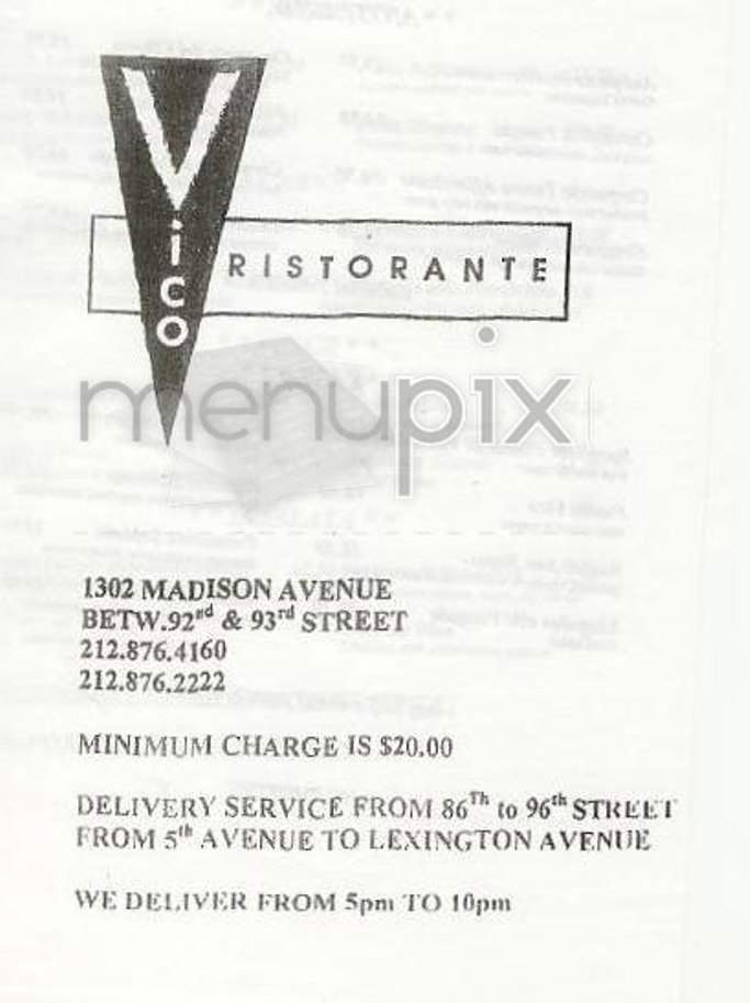 Vico Ristorante - New York, NY menu_pic