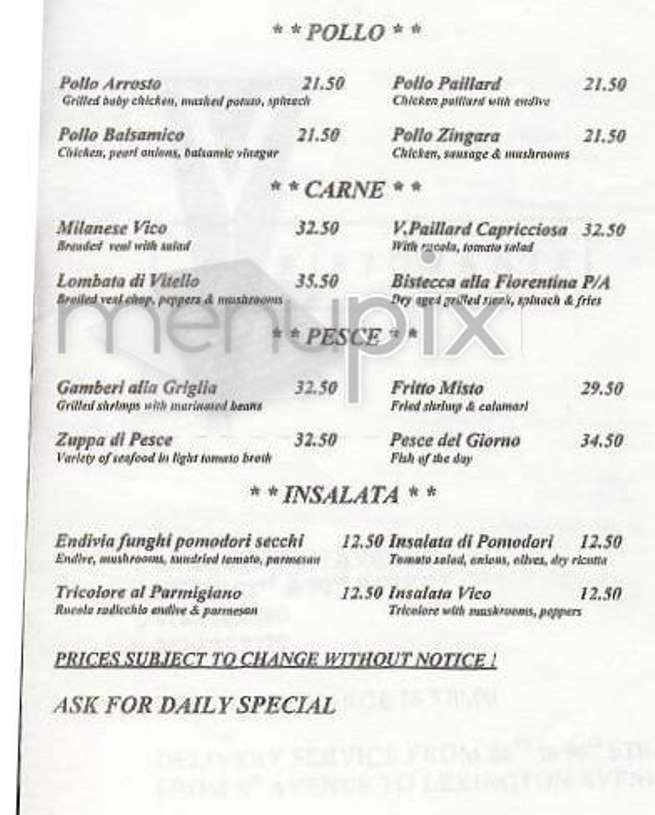 Vico Ristorante - New York, NY menu_pic