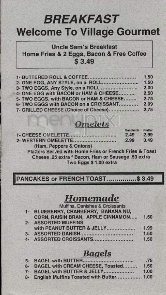 Village Gourmet - New York, NY menu_pic