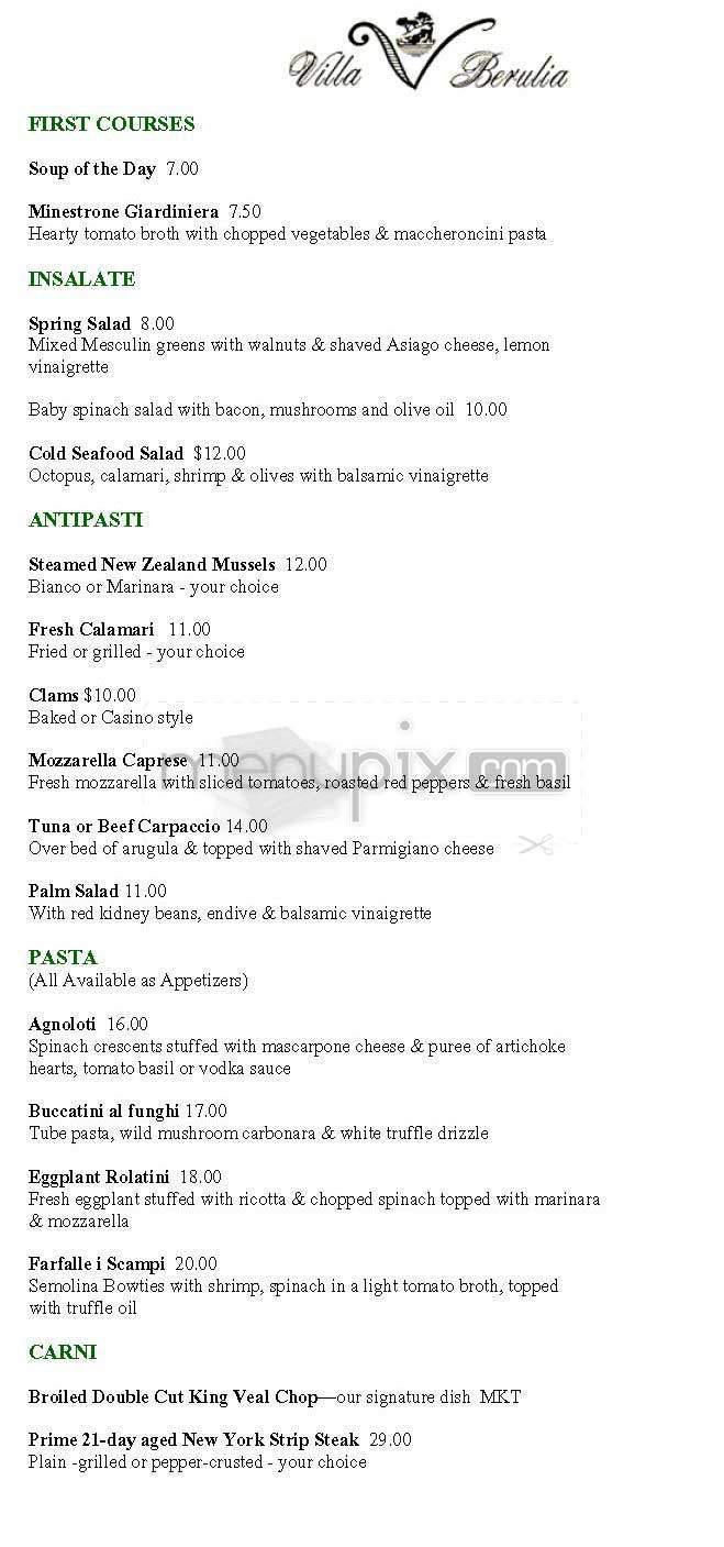Villa Berulia - New York, NY menu_pic