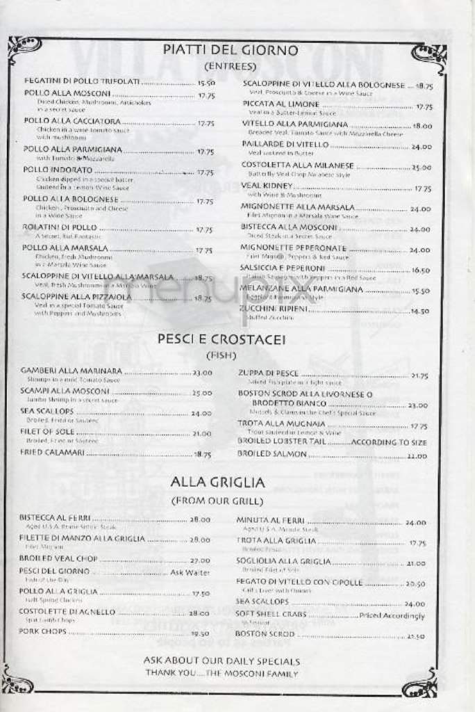 Villa Mosconi - New York, NY menu_pic