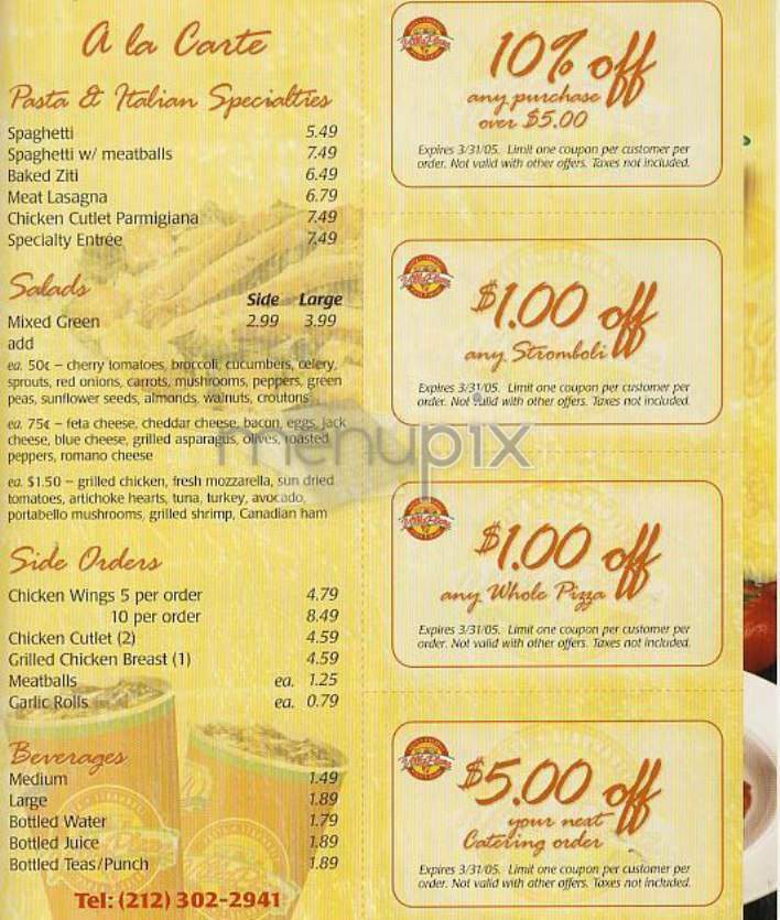 Villa Pizza - New York, NY menu_pic
