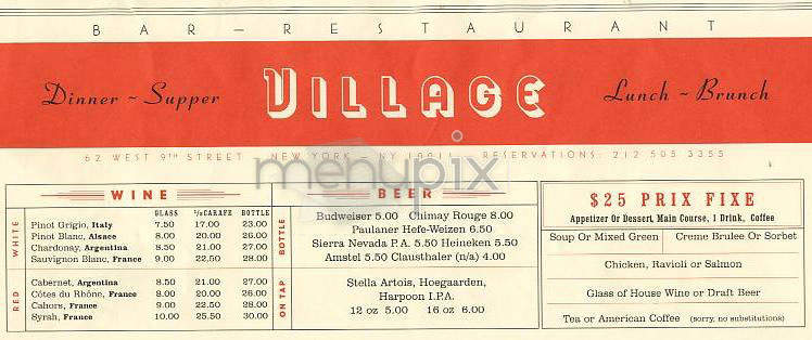 Village - New York, NY menu_pic