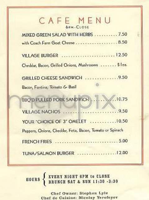 Village - New York, NY menu_pic