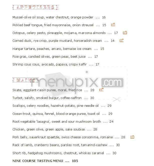 WD-50 - New York, NY menu_pic
