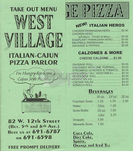 West Village Pizza - New York, NY menu_pic