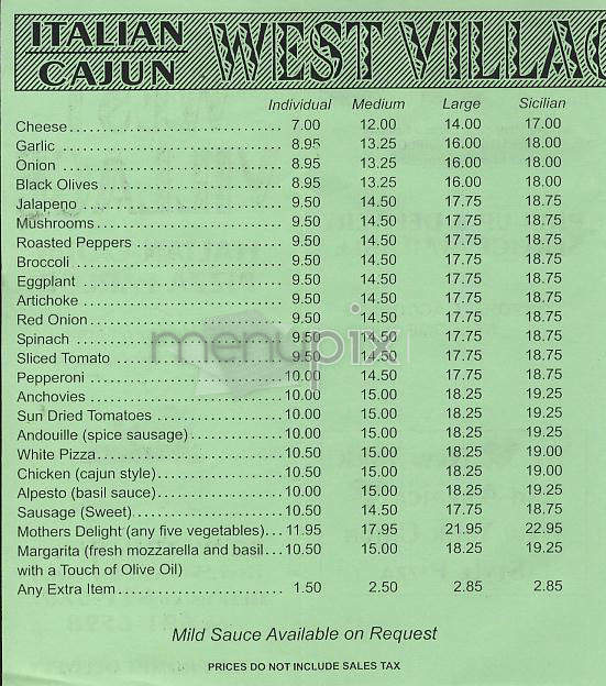 West Village Pizza - New York, NY menu_pic