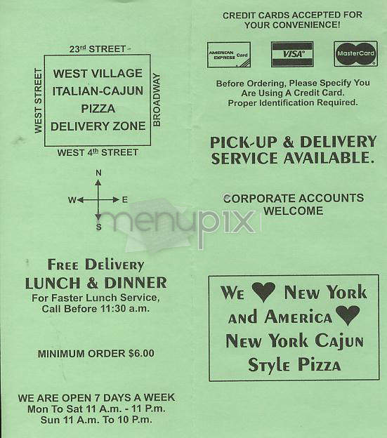 West Village Pizza - New York, NY menu_pic
