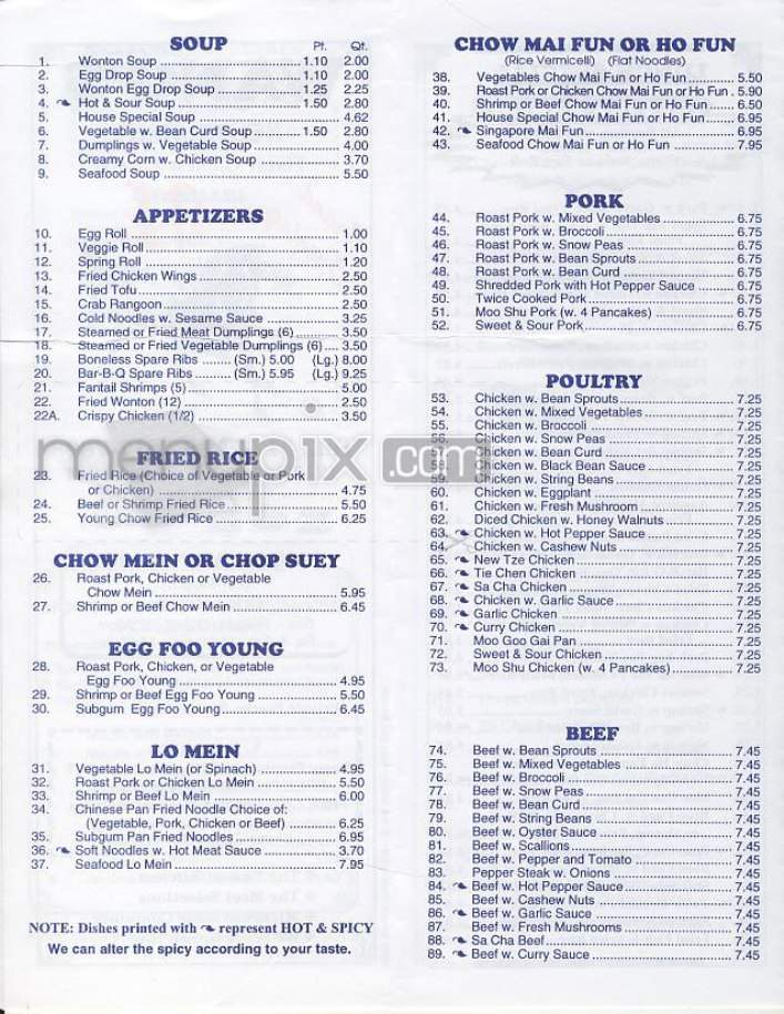Wang's - New York, NY menu_pic
