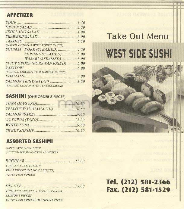 West Side Sushi - New York, NY menu_pic