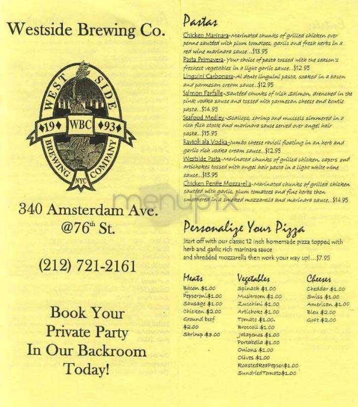 Westside Brewing Co. - New York, NY menu_pic