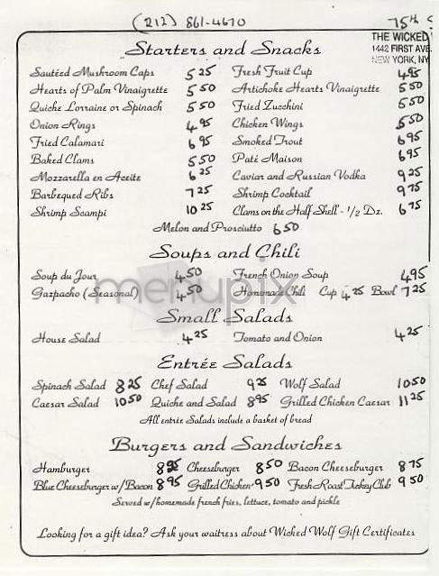 Wicked Wolf - New York, NY menu_pic