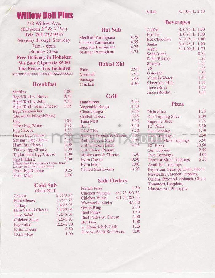 Willow Deli Plus - Hoboken, NJ menu_pic