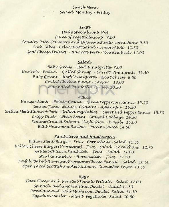 Willow - New York, NY menu_pic