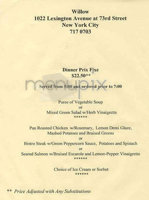 Willow - New York, NY menu_pic