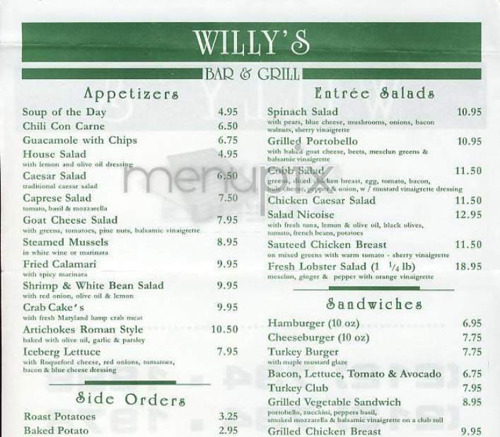 Willy's Bar & Grill - New York, NY menu_pic