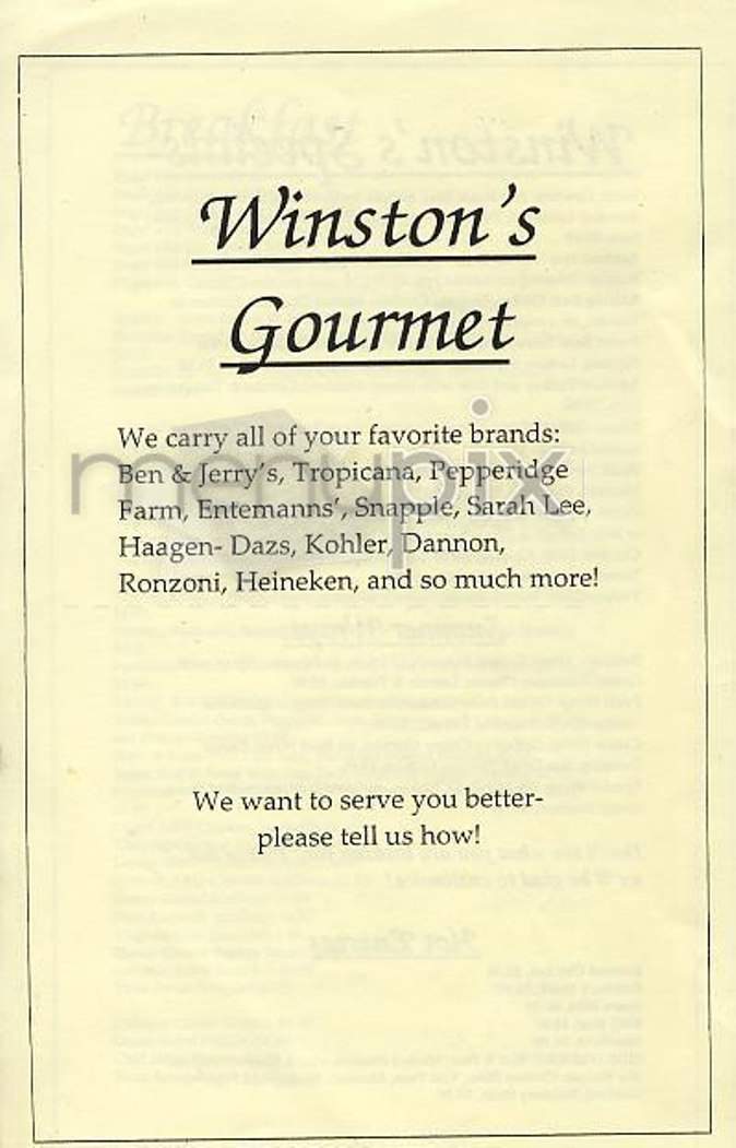Winston's Gourmet Deli - New York, NY menu_pic