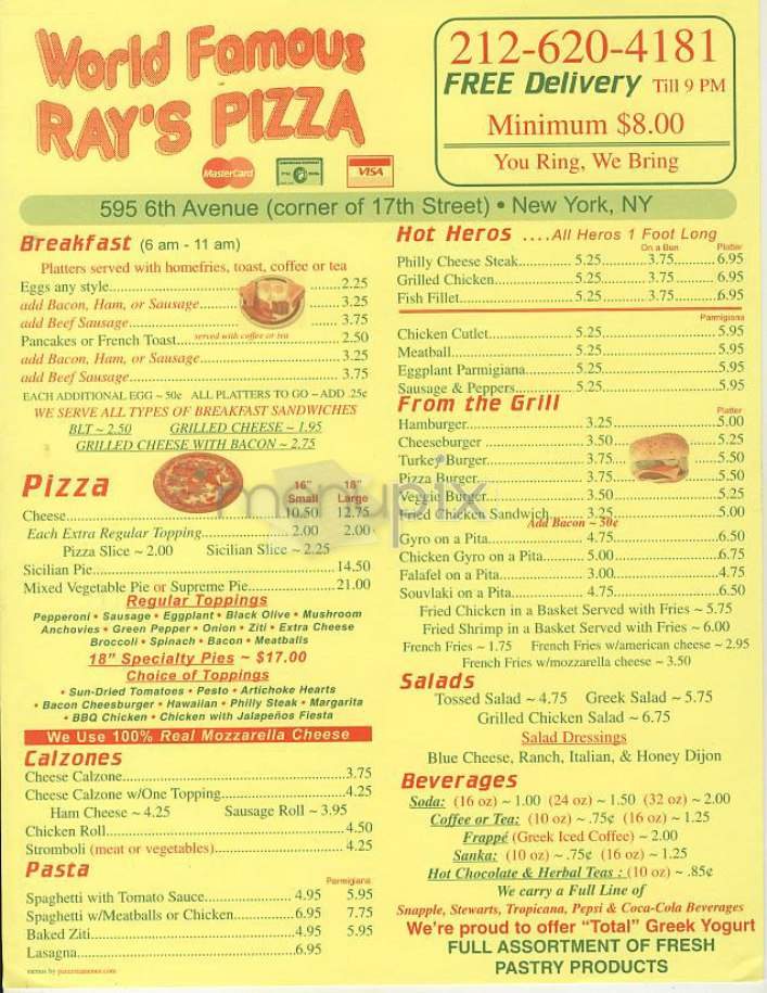 World Famous Ray's Pizza - New York, NY menu_pic